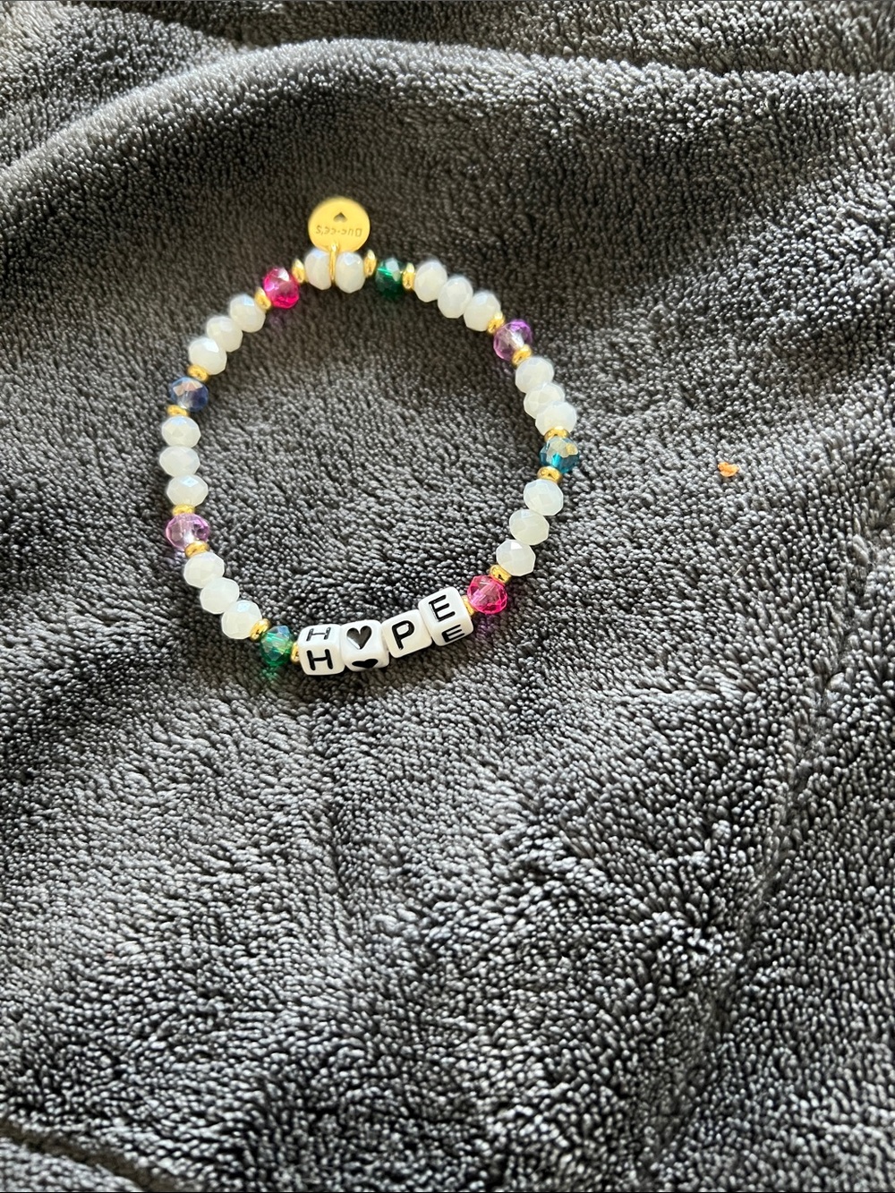 Kids 'HOPE' Beaded Stretch Bracelet - White with Multicolor Accents